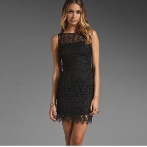 BB Dakota Black Lace/Crochet Cocktail Mini Dress w Scallop Trim